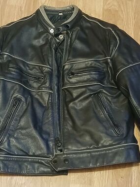 Black Leather Jacket Brimaco  with Zip Pockets Size 42